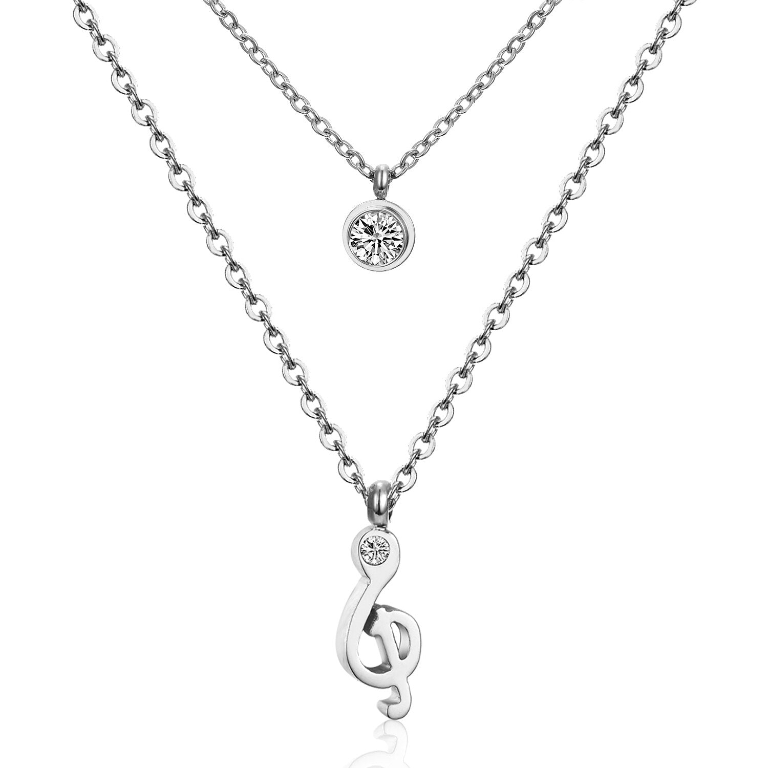 ASON Jewelry Gold Color Double Chain Necklaces Collars Jewelry Stainless Steel Round Cubic Zirconia Daily Pendants Chokers asonjewelry